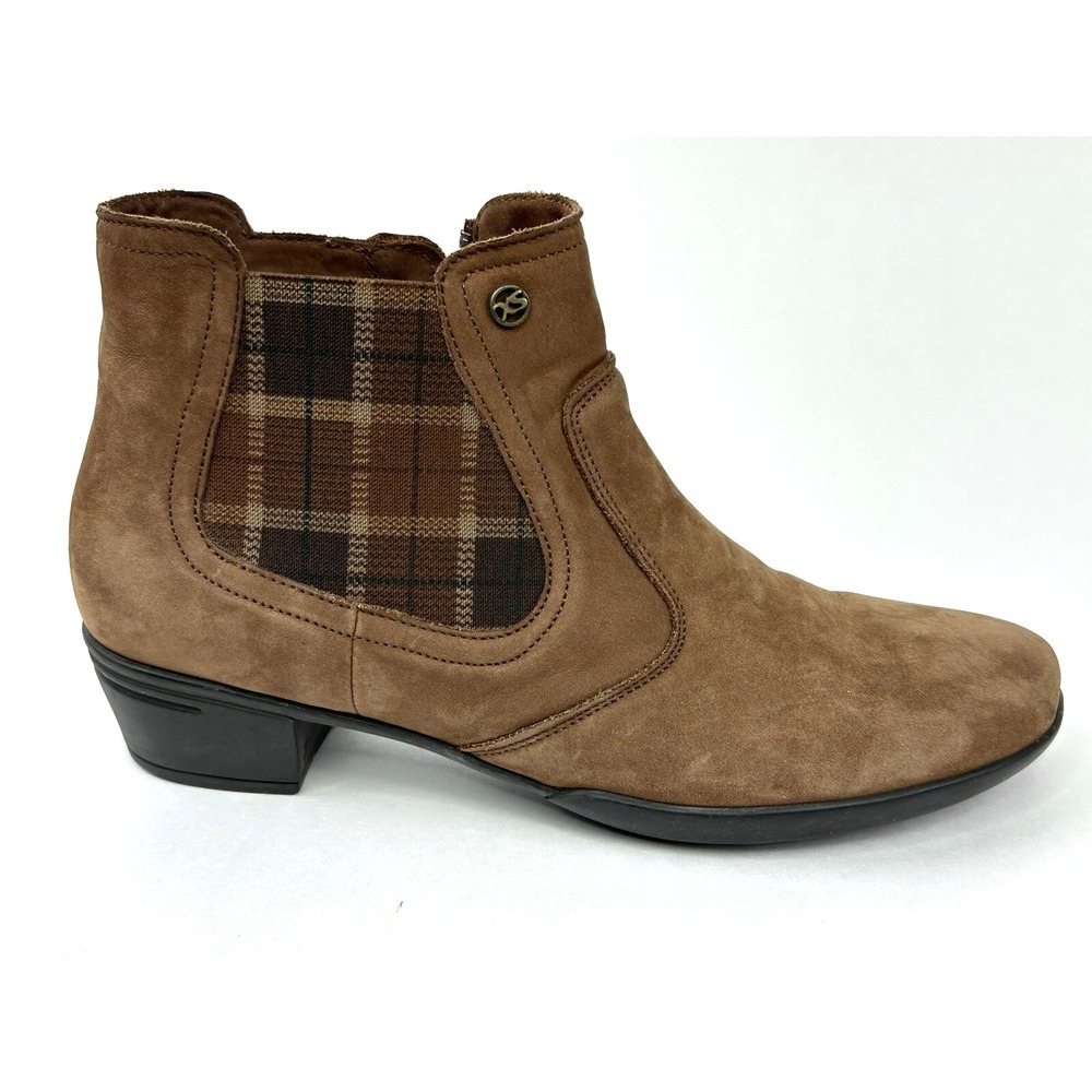 Hartjes XS Boots Womens UK 6.5 US 9 Brown & Plaid Nubuck Casual Zip Ankle Bootie